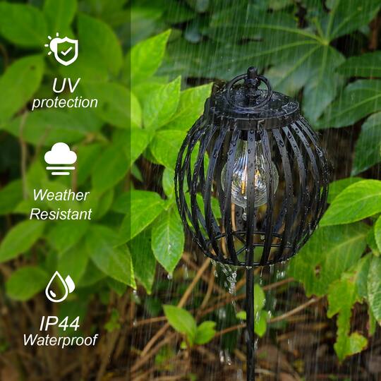 Glitzhome® 32.25" Black Metal Stripes Solar Powered Outdoor Lantern